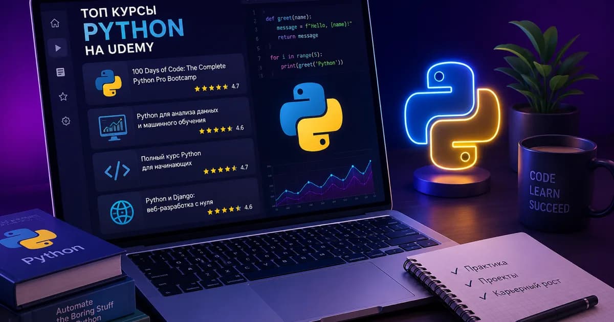Топ-7 курсов Python на Udemy для новичков в 2026 году